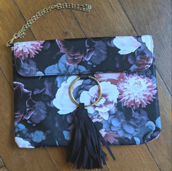 Handbags - *4 for $10* NEW floral clutch gold chain wristlet